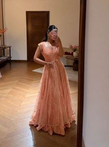 Peach Embellished Anarkali Gown