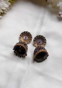 ✨🖤Elegant Black Floral Designer Jhumka Earrings