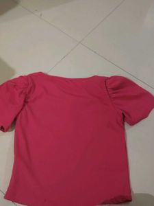 Pink Puff Sleeve Square Neck Top