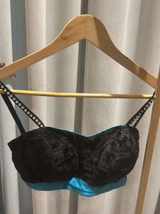 Black Velvet Blouse with Rhinestone Straps