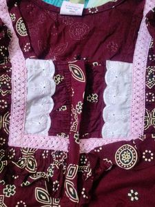 Maroon Printed Nightgown for Women