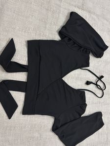 Black Wrap Crop Top with Long Sleeves