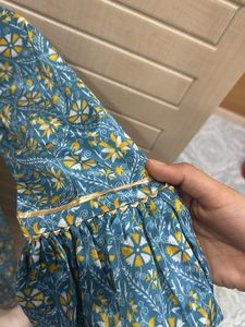 Beautiful Teal Kurta Set with Yellow Dupatta