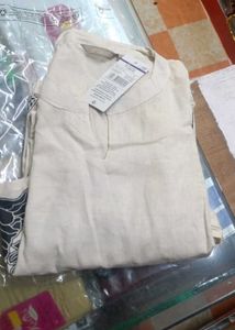 Elegant White Kurta with Black Floral Print