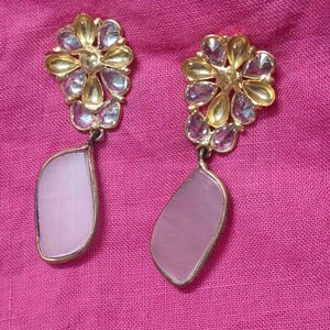 kundan earrings with rose quartz dangler