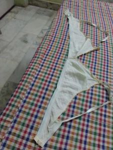 self design bra and panty set in cream  colour