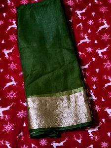 Green Silk Saree with Gold Border