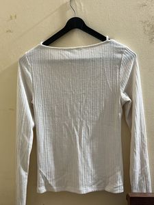 White Ribbed Long Sleeve Crop Top