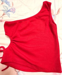 Red One-Shoulder Ruched Tank Top