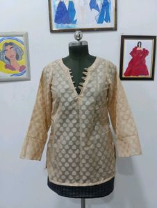 Elegant  Beige Printed sheer Kurta