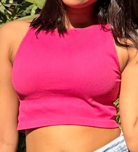 Ribbed Pink Crop Tank Top