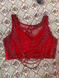 Stunning Red Beads Moti Hand Embroidered Blouse