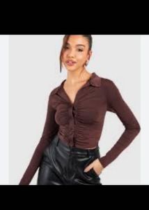 Brown Button-Down Top
