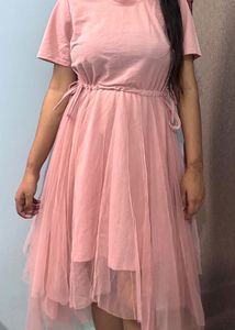 Chic Pink Tulle Overlay Dress