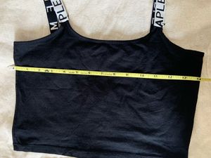 Stylish Black Crop Top with Typography Straps
