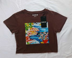 Brown Amalfi Coast Graphic Crop Top 🤎