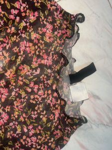 Sheer Floral Mock Neck Top