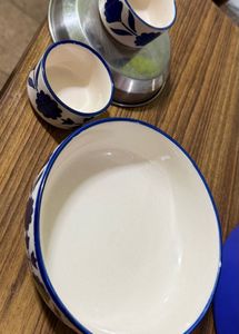 Blue Floral Ceramic Serving Bowl Nestasia