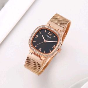 Guess Gold Mesh Watch with Rhinestones