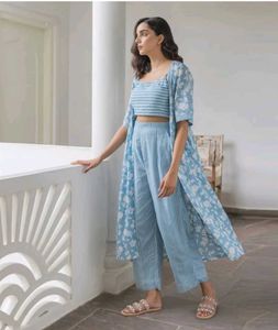 Blue Floral Print Kurta Set