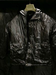 Shiny Black Hooded Jacket