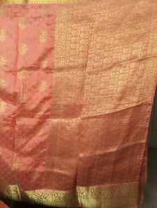 Elegant Peach Silk Saree with Gold Border