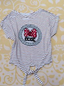 Striped Tie-Front Top with Bow Detail