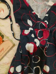 Stylish Navy &amp; Red Circle Print Wrap top