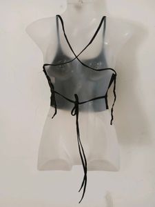 leather Black Crop Top