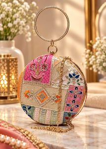 Round Embroidered Clutch Bag