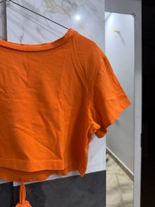 Bright Orange Cropped Tie-Up Top