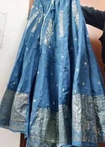 Blue Ethnic Skirt with Silver Print