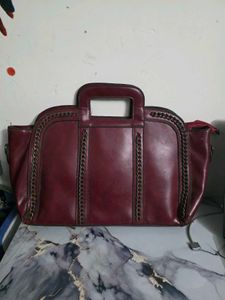 Pure leather: Chic Burgundy Chain Detail Handbag