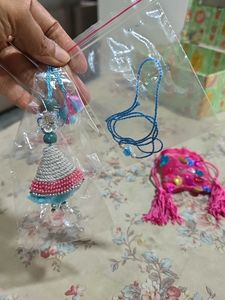 Sparkly Pink Drawstring Pouch&amp; rakhi+lumba