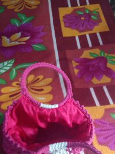 Handmade Knitted Pink Tote Bag