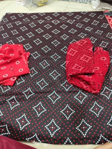 Red bandhani printed crepe material
