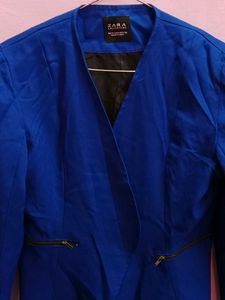 ZARA Women's Blue Blazer with Zip Pocket