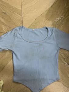 blue ribbed stylish summer top