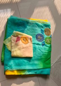 Multi color chiffon Saree with unstiched blouse