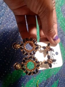 Elegant Black &amp; Gold Tone Earrings
