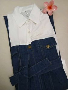 Women's White &amp; Blue Denim Shirt Dress | Belted |