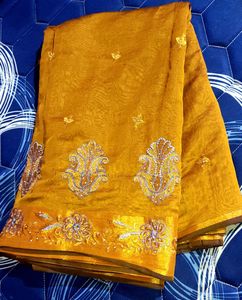 Elegant golden Yellow Embroidered Saree✨💛⚜️