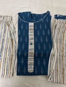 Stylish Teal Kurta Set with Striped Palazzos