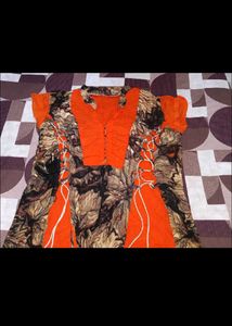 Orange &amp; Black Printed Kurta