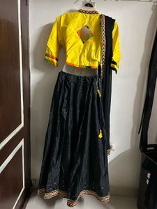 Vibrant Yellow &amp; Black Lehenga Choli Set
