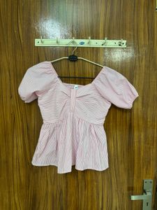 Pink Striped Peplum Top