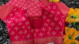Red Printed Saree organza
