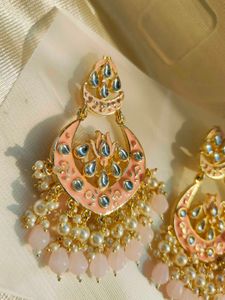 Pink Meenakari Kundan Earrings