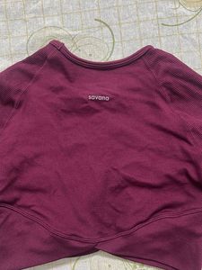 Burgundy Cropped Long Sleeve and Pant active wear