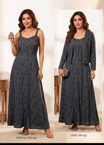 Elegant Grey Printed Kurta Set with Shrug